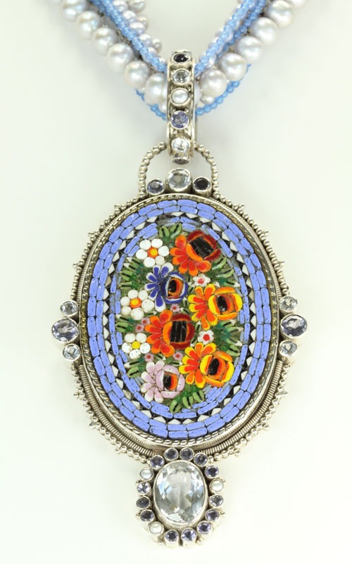 Mars & Valentine Very Large Antique Micro-Mosaic Pendant Necklace