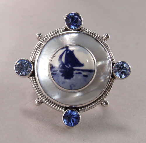 Mars & Valentine Vintage Ship Cameo Ring--MATCHING BRACELET, NECKLACE, EARRINGS