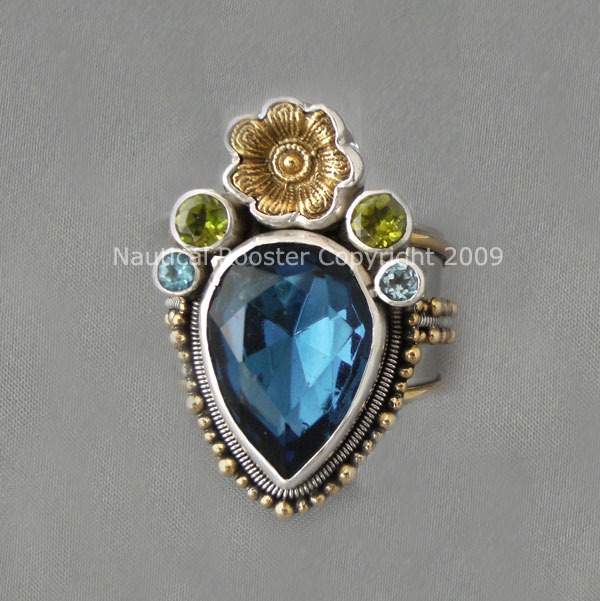 Mars & Valentine Blue Peacock Teardrop Ring--FROM THE PEACOCK COLLECTION