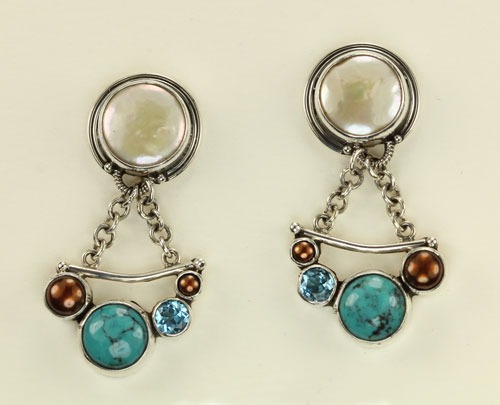Turquoise & Pearl Post Dangles