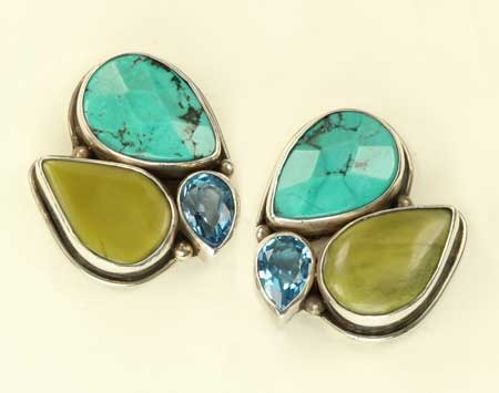 Jade & Turquoise Cluster Clip Earrings