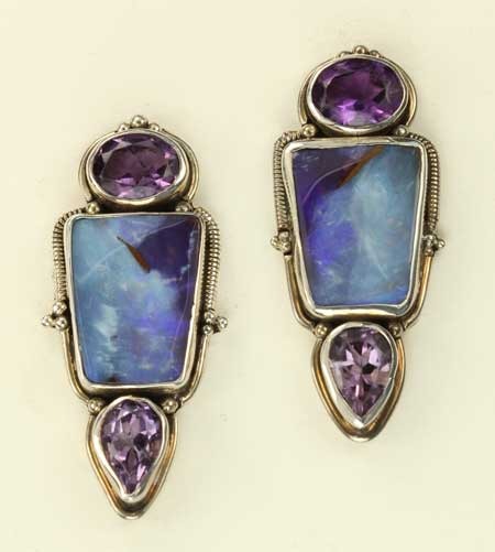 Opal & Amethyst Clip Earrings
