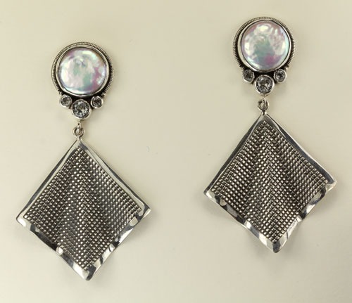 Sterling Silver Post Earrings with White Pearls
