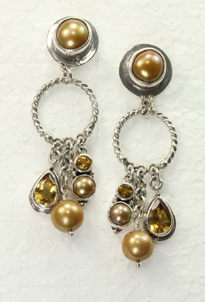 Echo of the Dreamer Champagne Pearl & Citrine Post Dangle Earrings