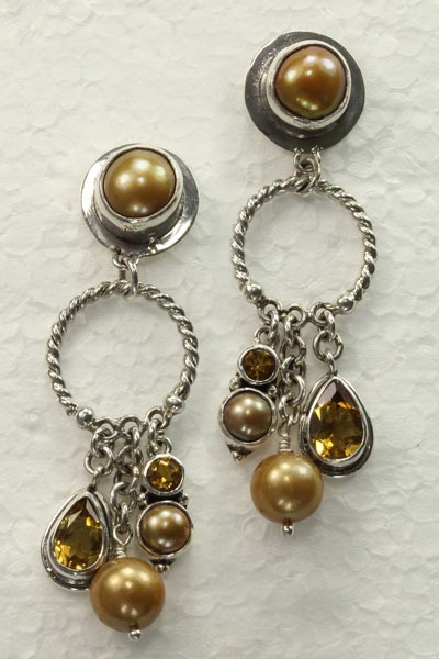Echo of the Dreamer Champagne Pearl & Citrine Post Dangle Earrings