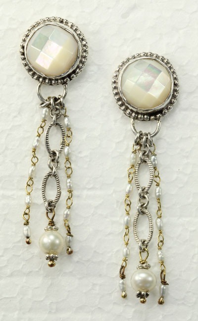 Echo of the Dreamer Mother of Pearl Chain Dangle Post Earrings