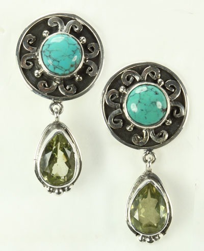 Echo of the Dreamer Turquoise & Citrine Post Dangle Earrings
