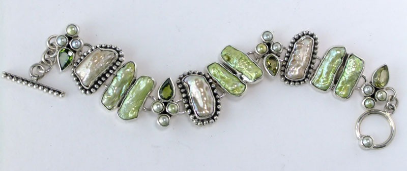 Green & Taupe Bar Pearl Bracelet--ORIGINALLY $460.00