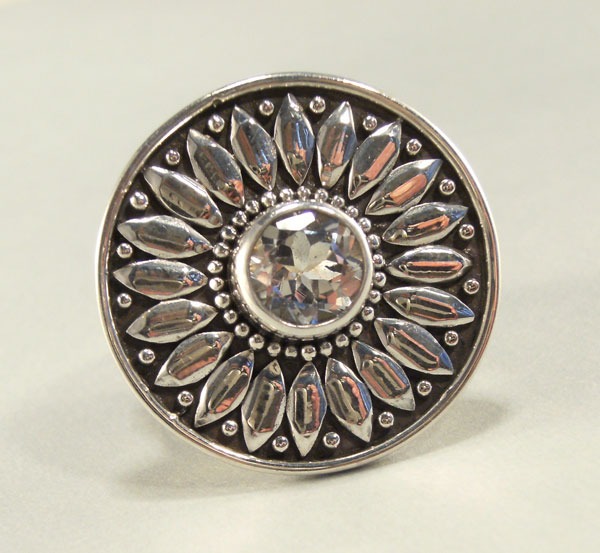 Sterling Silver Sunflower Ring with White Topaz--ORIGINALLY $168.00--NOW 20% OFF