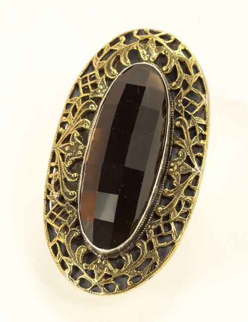 Mars & Valentine Smoky Quartz Aquitaine Ring--VERY LONG STATEMENT RING
