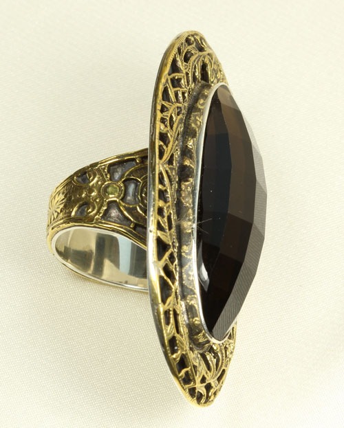 Smoky Quartz Aquitaine Ring--VERY LONG STATEMENT RING