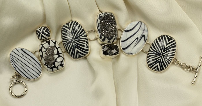 AMY KAHN RUSSELL Exotic Black Drusy Animal Print Bracelet--ORIGINALLY $538.00--NOW 30% OFF