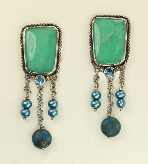 ECHO OF THE DREAMER Chrysoprase Chain Dangle Clip Earrings--ORIGINALLY $240.00--NOW 25% OFF