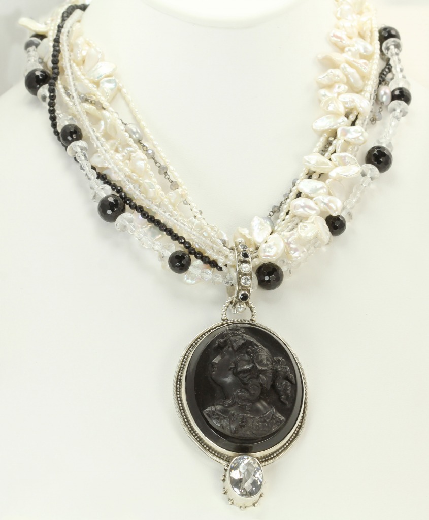 MARS & VALENTINE Antique Vulcanite & Whitby Jet Cameo Necklace--ORIGINALLY $1575.00--NOW 25% OFF