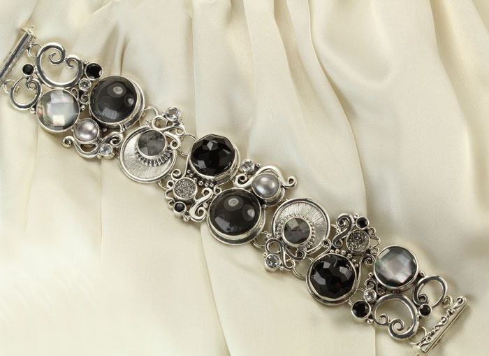 ECHO OF THE DREAMER Moonstone, Black Onyx, Obsidian & Drusy Wide Bracelet--ORIGINALLY $776.00--NOW 25% OFF