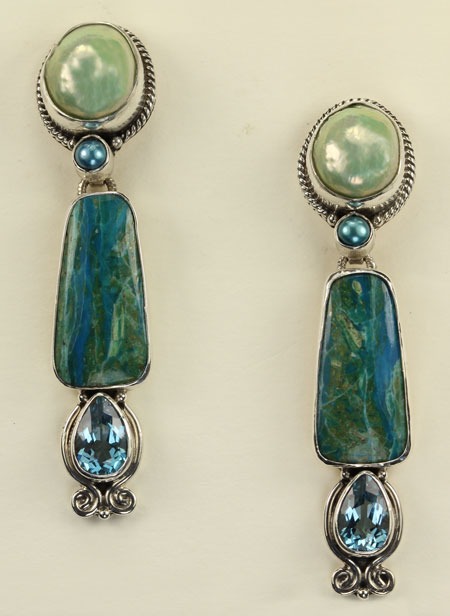 ECHO OF THE DREAMER Chrysocolla & Green Pearl Post Earrings--ORIGINALLY $284.00--NOW 25% OFF