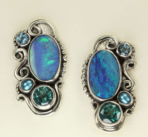 ECHO OF THE DREAMER Opal Ring with Blue Gemstones--ORIGINALLY $295.00--NOW 25% OFF