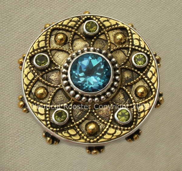 Mars & Valentine Blue Gothic Large Statement Ring with Peridot Stones