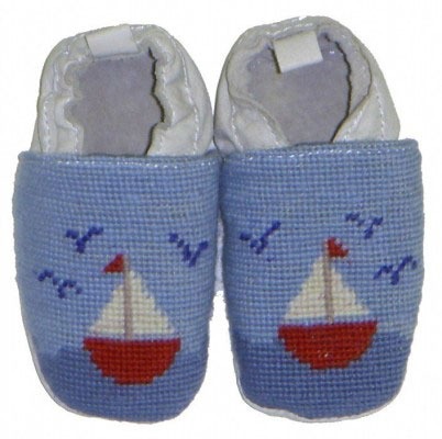 Sailboat Needlepoint Baby Shoes