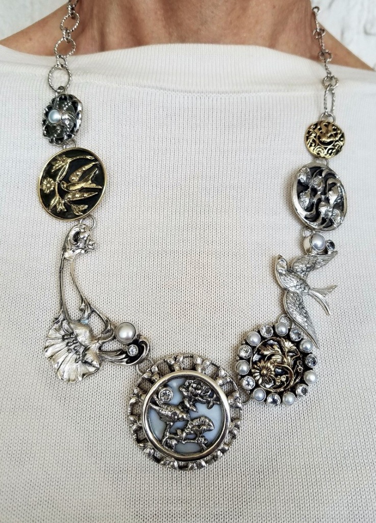 Mars & Valentine Birds & Flowers Statement Necklace