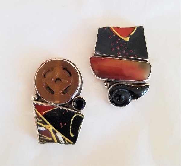 Echo of the Dreamer Asymmetrical Vintage Asian Tile Clip Earrings