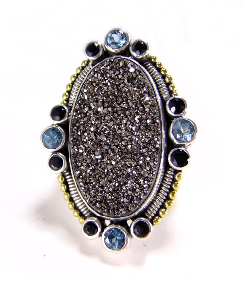 Mars & Valentine Black Drusy Atmosphere Statement Ring SIZE 7