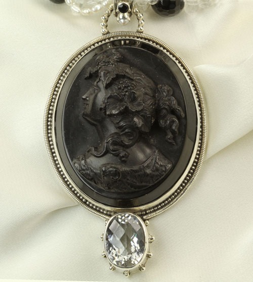 Antique Vulcanite & Whitby Jet Cameo Necklace--ORIGINALLY $1575.00