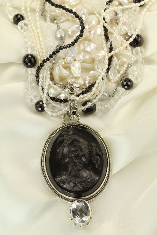 Antique Vulcanite & Whitby Jet Cameo Necklace--ORIGINALLY $1575.00
