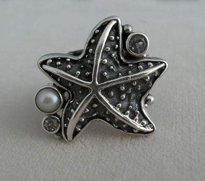  Mars & Valentine Silver Starfish Ring with White Topaz Stones--ORIGINALLY $165.00