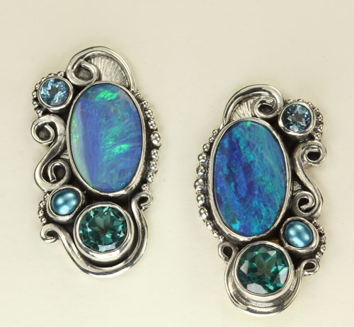 Opal Post Earrings with Gemstones--ORIGINALLY $496.00