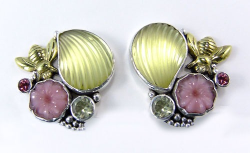 Mars & Valentine Vintage Glass with Bee Cluster Post Earrings--COORDINATING BRACELET IN STOCK