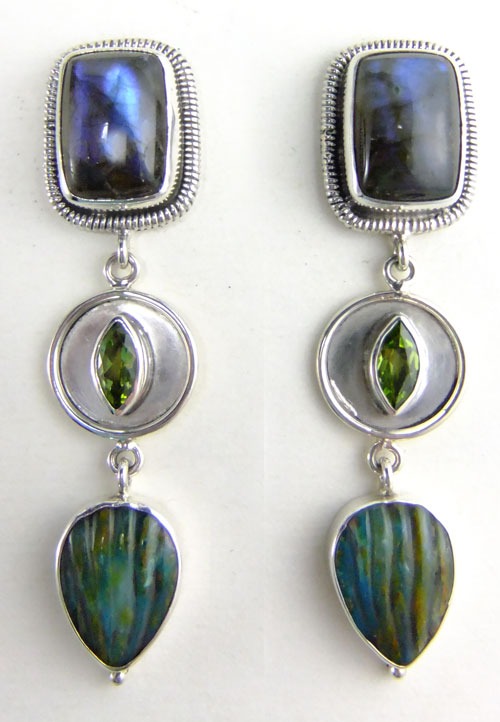 Echo of the Dreamer Spectrolite & Opal Post Drop Earrings