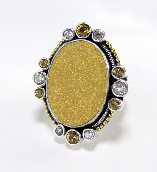 Mars & Valentine Gilded Age Femme Fatale Ring--ELEGANT SPARKLING  GOLD DRUSY RING