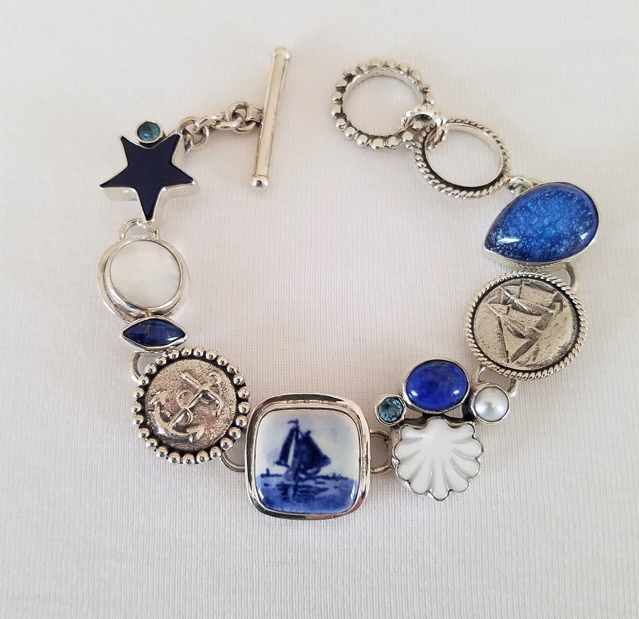 Mars & Valentine Adjustable Nautical Bracelet with Sailing Ships, Star & Anchor