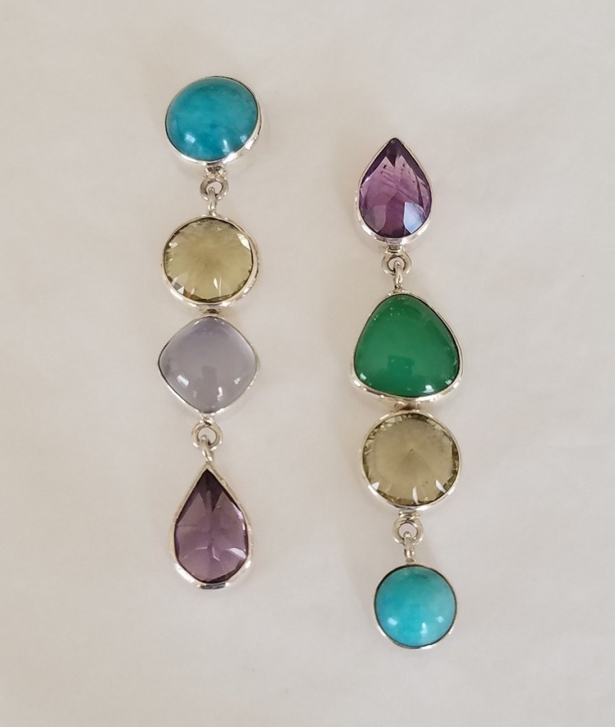 Echo of the Dreamer Asymmetrical Multi Stone Post Drop Earrings