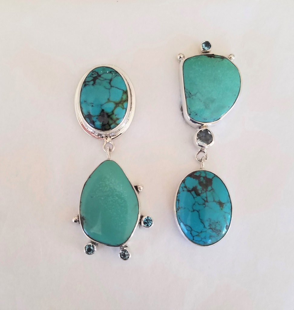 Echo of the Dreamer Asymmetrical Turquoise Clip Dangle Earrings