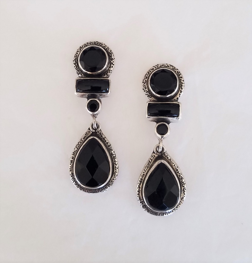 Echo of the Dreamer Faceted Black Onyx Post Dangle Earrings