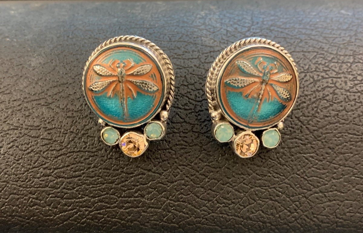 Mars & Valentine Vintage Czech Glass Dragonfly Post Earrings