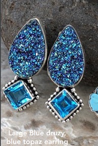 Echo of the Dreamer Large Blue Druzy & Blue Topaz Clip Earrings