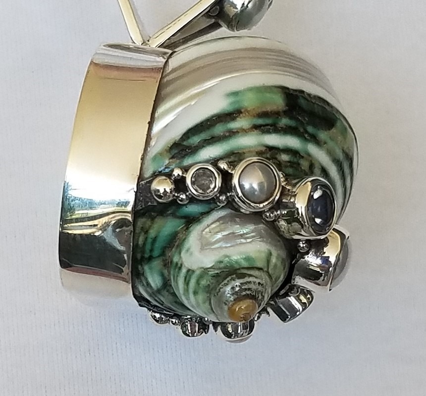 Large Natural  Turbo Shell Pendant Necklace 