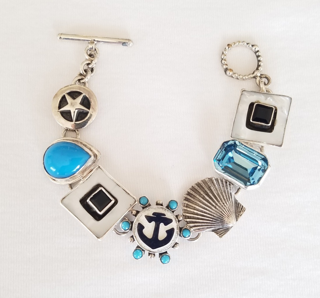 Mars & Valentine Nautical Bracelet with Vintage Porcelain Anchor Charm