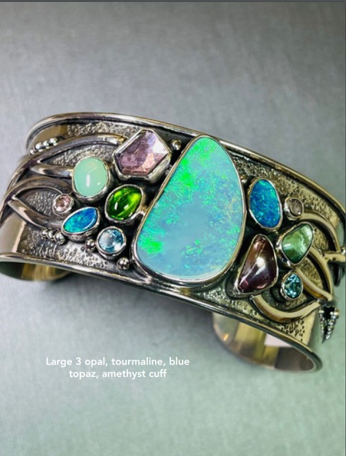 Echo of the Dreamer Large Opal Multi Gemstone Cuff   