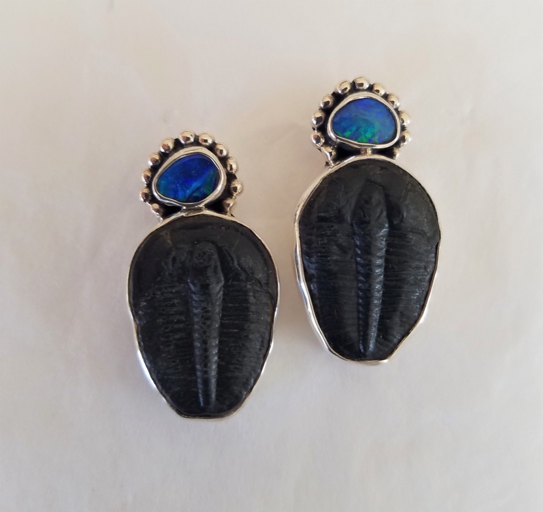 Echo of the Dreamer Peruvian Opal & Ancient Trilobite Post Earrings