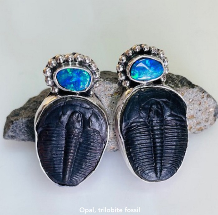 Echo of the Dreamer Peruvian Opal & Ancient Trilobite Post Earrings