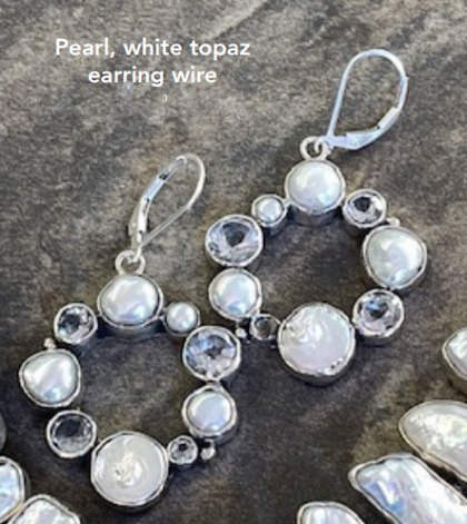 Echo of the Dreamer Fresh Water Pearl & White Topaz Circle Lever Back Earrings