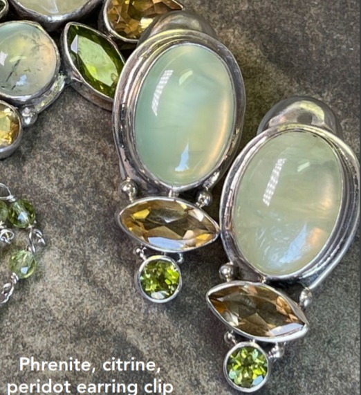 Echo of the Dreamer Prehnite, Citrine & Peridot Clip Earrings