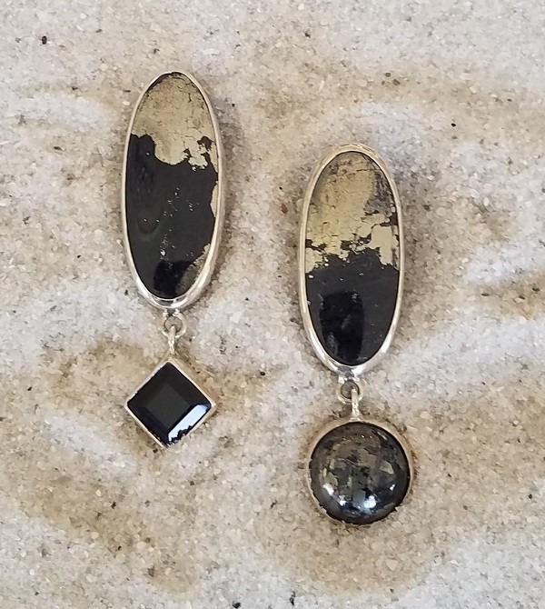 Echo of the Dreamer Pyrite & Black Onyx Asymmetrical Clip Earrings