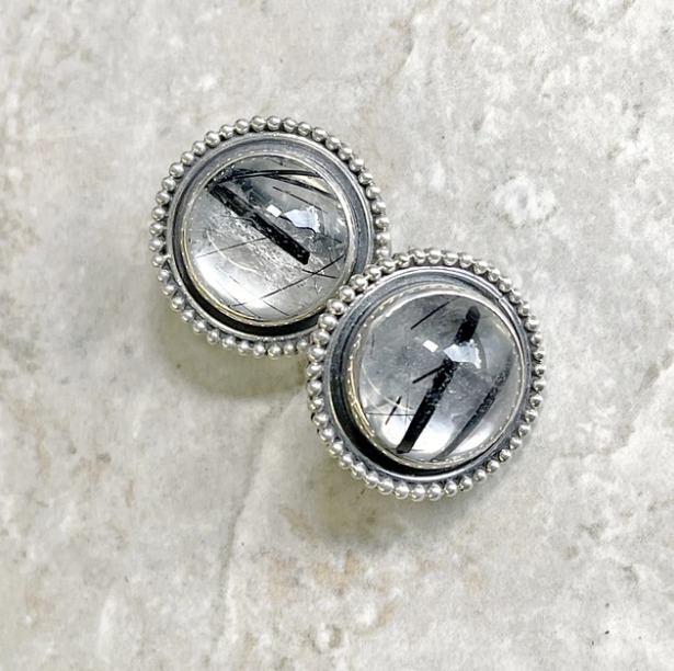 Echo of the Dreamer Tourmilated Quartz Clip Earrings