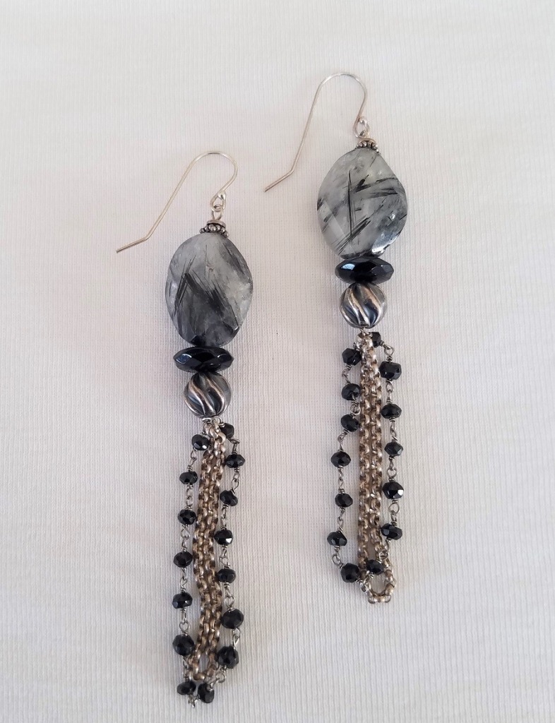 Echo of the Dreamer Tourmilated Quartz Long Hook Earrings