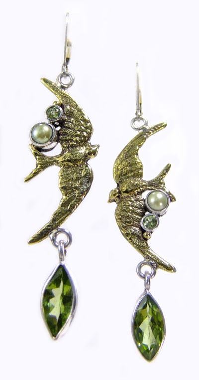 Mars & Valentine Swallows in Flight Lever Back Dangle Earrings